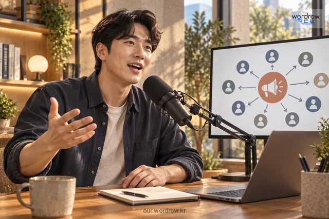한 사람이 전한 메시지가 여러 사람에게 퍼지는 모습.