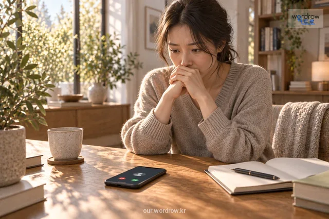 걸려 오는 음성 통화에 불안해하는 사람.