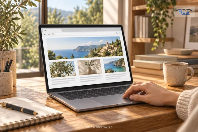 탭과 주소 표시줄, 이동 단추가 있는 웹 탐색 프로그램 화면.