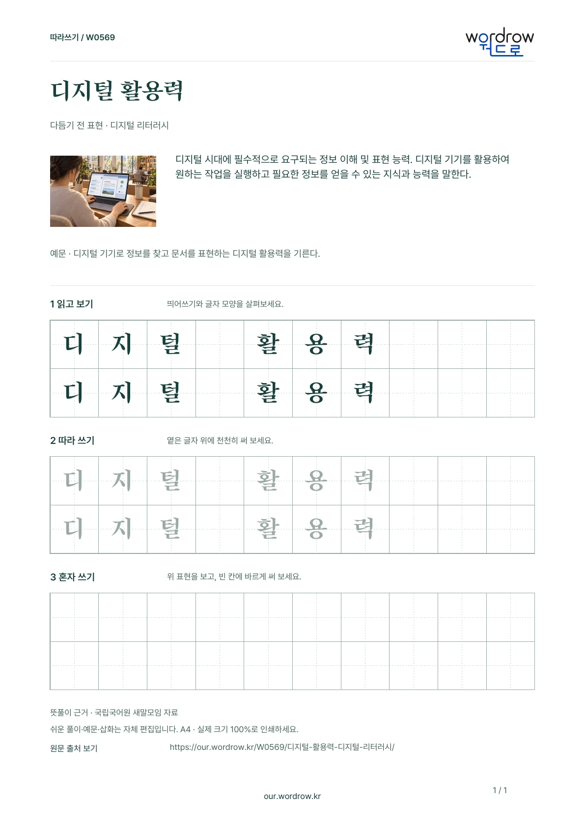 디지털 활용력 · 디지털 리터러시 학습지 1쪽 미리보기