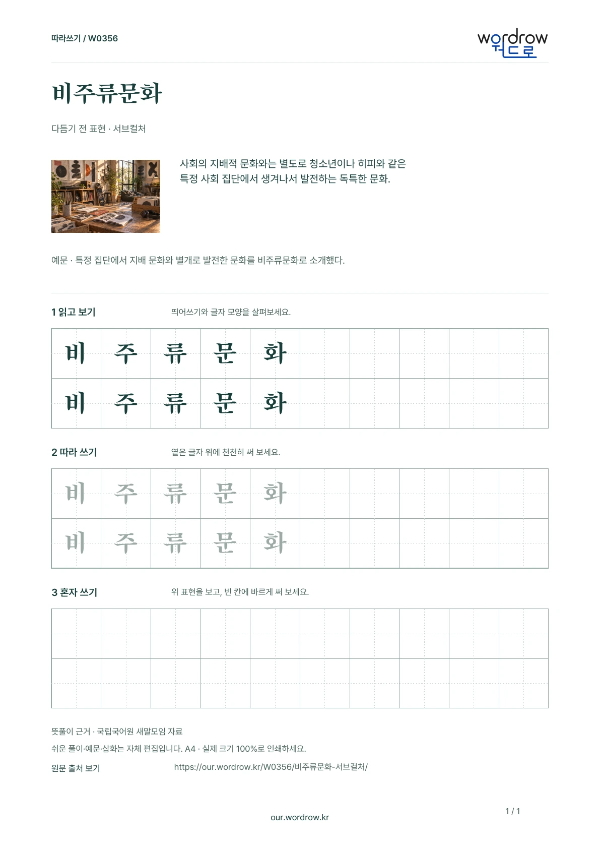 비주류문화 · 서브컬처 학습지 1쪽 미리보기
